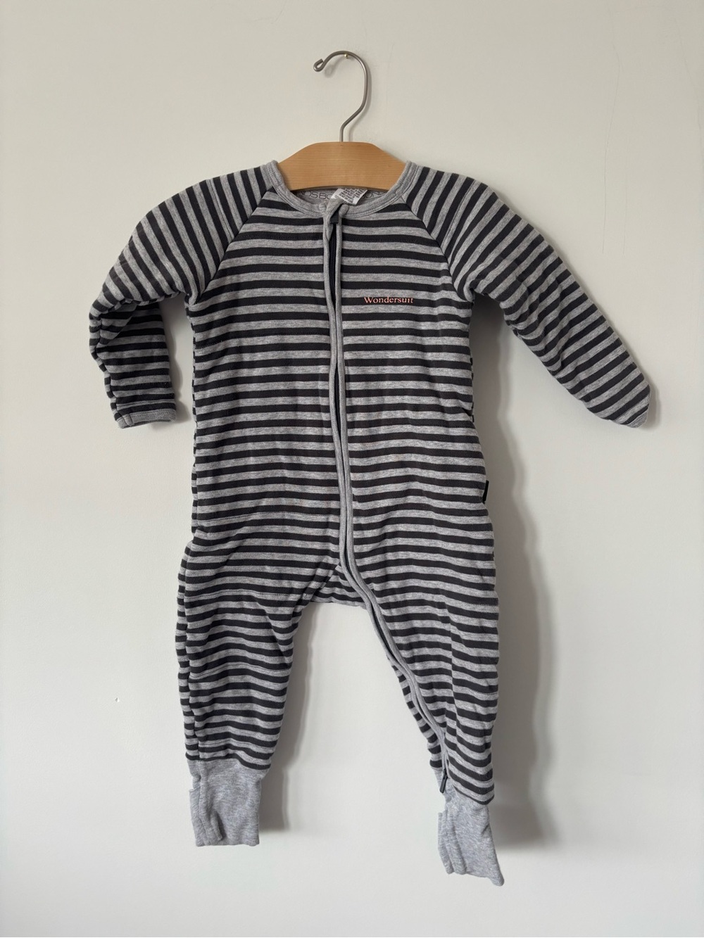 Bonds Grey & Black Striped Baby Zipper One-Piece padded suit